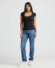 Womens Black Ribbed U-Neck Tee 3-Pack