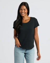 Womens Black & White Slub Scoop Neck Tee 4-Pack