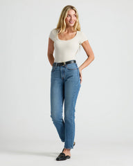 Womens Oatmeal Ribbed U-Neck Tee 3-Pack