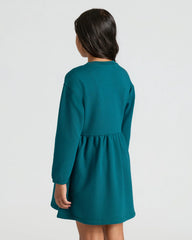 Girls Dark Maroon & Deep Emerald Long Sleeve Fleece Dress 2-Pack