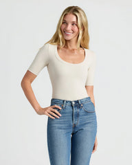 Womens Oatmeal Ribbed 3/4 Sleeve Scoop Neck Tee 3-Pack