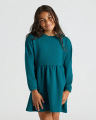 Girls Dark Maroon & Deep Emerald Long Sleeve Fleece Dress 2-Pack