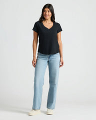 Womens Black Relaxed Slub V-Neck Tee 4-Pack