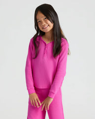 Girls Long Sleeve Boxy Waffle Henley 3-Pack
