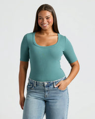 Womens Ribbed 3/4 Sleeve Scoop Neck Tee 3-Pack