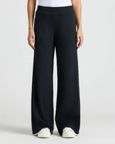 Womens Black Waffle Wide Leg Pants