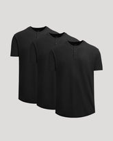 All Black Heavyweight Curved Hem Henley 3-Pack