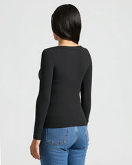 Womens Black Ribbed Long Sleeve Scoop Neck Tee 3-Pack