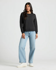 Womens Black Slouch Pullover Crew