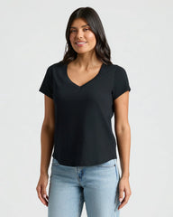 Womens Staple Relaxed Slub V-Neck Tee 4-Pack