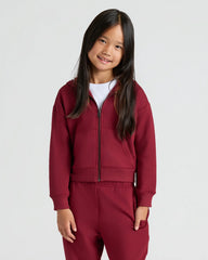 Girls Deep Emerald & Dark Maroon Cropped Zip Hoodie 2-Pack