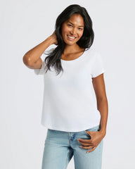 Womens White Slub Scoop Neck Tee 4-Pack