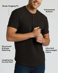 All Black Heavyweight Curved Hem Henley 3-Pack
