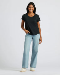 Womens Black Slub Scoop Neck Tee 4-Pack