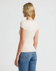 Womens Oatmeal Ribbed U-Neck Tee 3-Pack