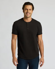 All Black Heavyweight Curved Hem Henley 3-Pack