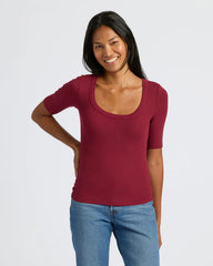 Womens Ribbed 3/4 Sleeve Scoop Neck Tee 3-Pack