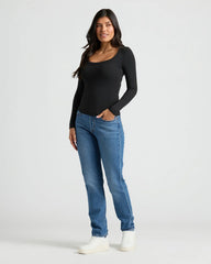 Womens Black Ribbed Long Sleeve Scoop Neck Tee 3-Pack